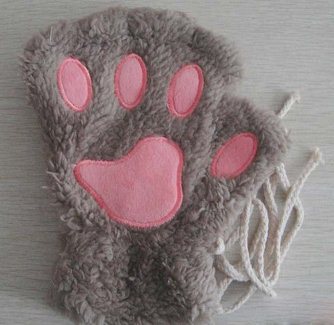 Warmth Fingerless Plush Gloves Fluffy Bearr Claw /Cat Animal Paw Soft Warm Lovely Cute Women Half Finger Covered costume Gloves