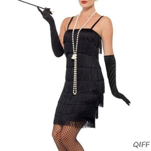 1920s Charleston Flapper Girl Costume Set Fancy Dress Imitation Pearl Bead Necklace Long Black Gloves Cigarette Holder for Women