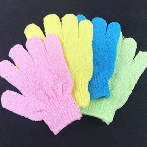 1 Piece Exfoliating Gloves Mitt  Bath Shower Scrub Tan Dead Skin Removal Exfoliator Elastic Five-Finger Bath Gloves Random Color