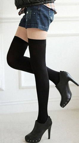 Women Over High Knee Stocking Soild Japanese Student Sexy Long Leg Socks Girl Thigh Lingerie Party Black Opaque Stockings