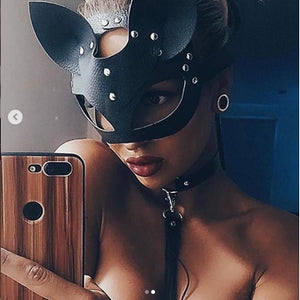 Cosplay Sexy Cat Mask Women Girl Party Costume PVC Bondage Masks Adult Play Special Cat Ears Adjustable Design Masks Black Red